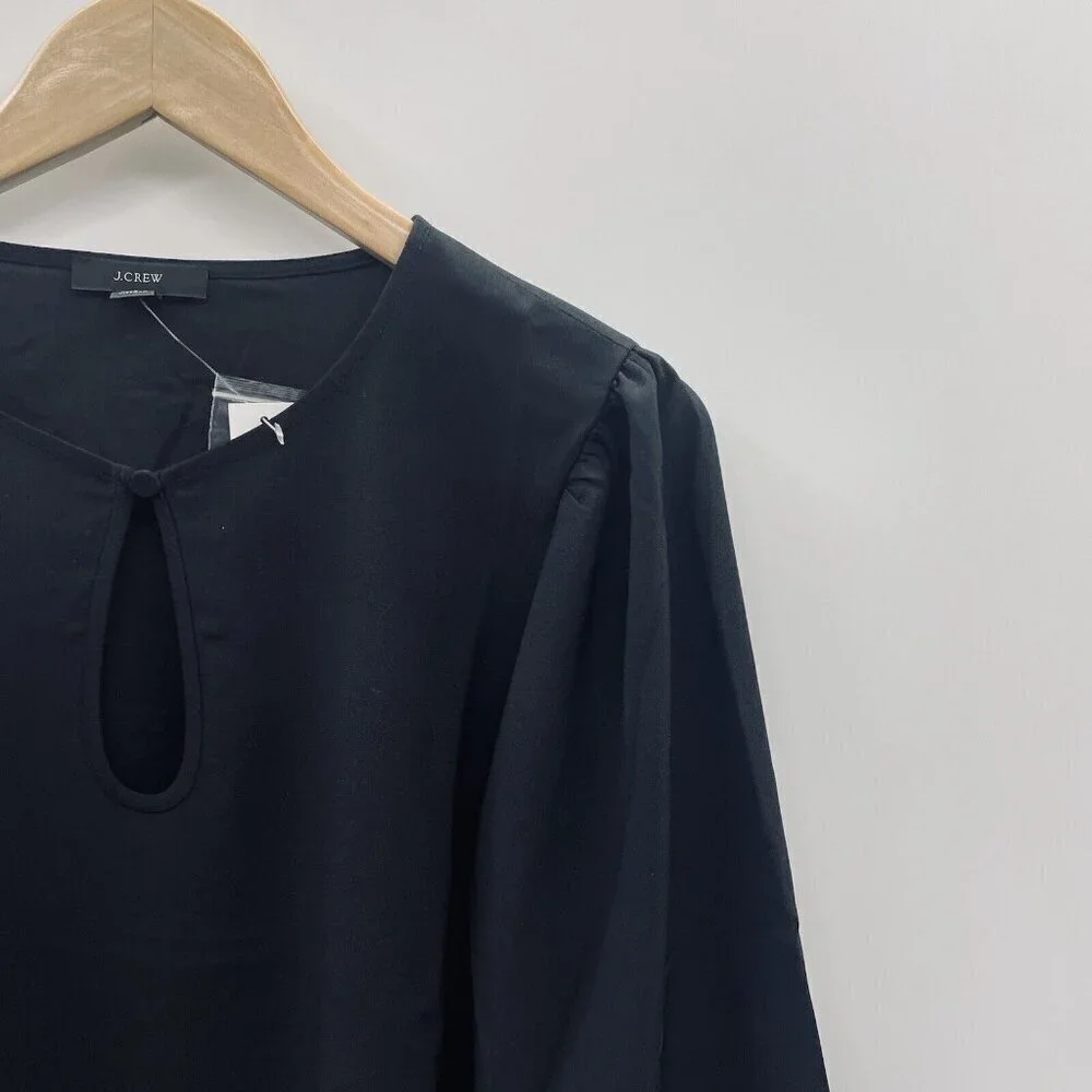 J Crew Womens Size LT Large‎ Tall Long Sleeve Keyhole Top in Black BL712 1992